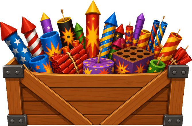 A large crate full of fireworks